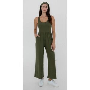 IMBODHI Hana 2.0 Ribbed One Piece Jumpsuit Wide Leg Micromodal Moss Green Sz XL